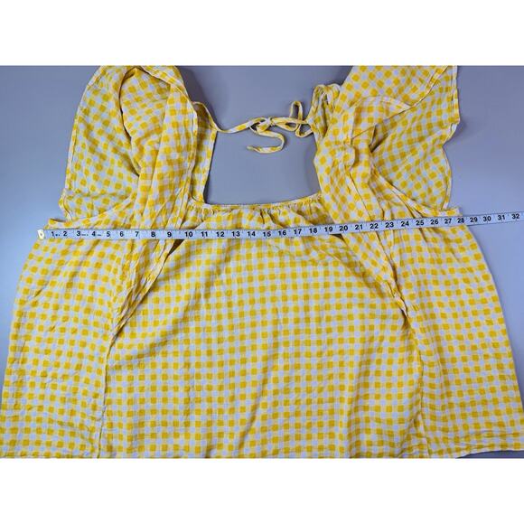 Old Navy Linen Gingham Milkmaid Babydoll Top Womens Plus Size 4X Yellow Peasant - Picture 8 of 13
